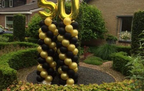 ballonpilaar zwart en goud met cijfer